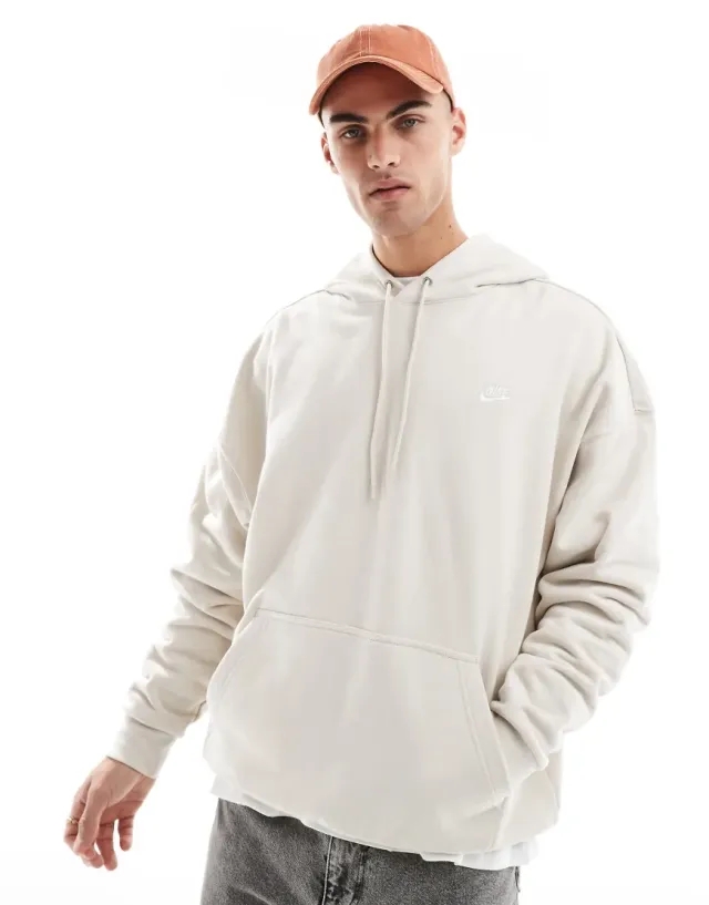 Nike Club French Terry Oversized Hoodie In Off White-Grey