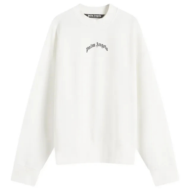 Palm Angels Men's Curved Logo Crew Sweat Off White/Black