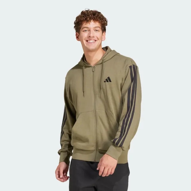 adidas Men Essentials 3 Stripes French Terry Full Zip Hoodie