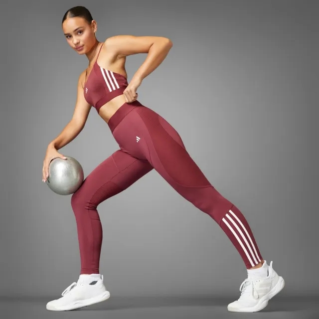 adidas Hyperglam Ribbed Leggings - Burgundy - Womens