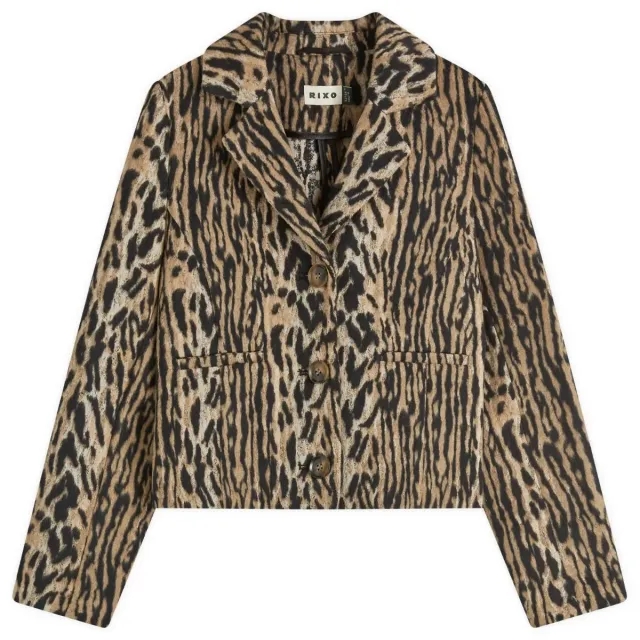 RIXO Women's Leila Leopard Jacket Bohemia Leopard Brown