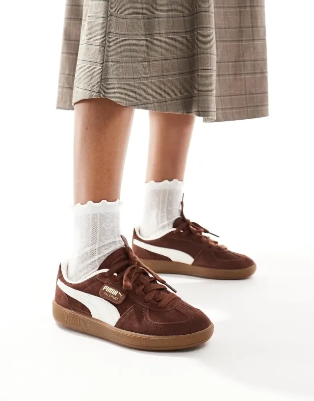 PUMA palermo trainers in brown & white