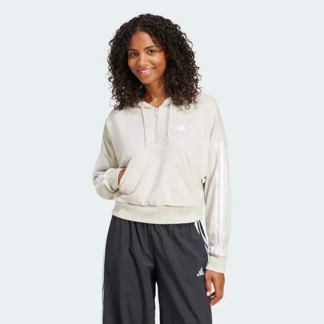 Adidas Performance Essentials 3-Stripes French Terry Quarter-Zip Hoodie In Grey