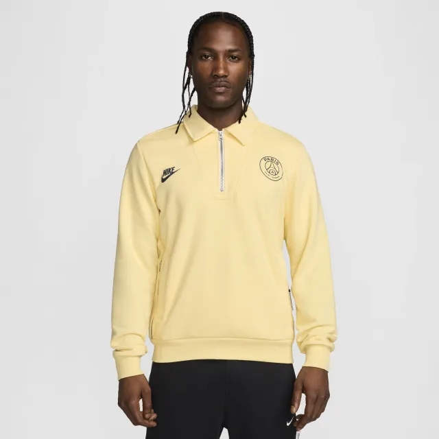 Paris Saint-Germain Standard Issue Men's Nike Dri-FIT Football 1/4-Zip Top - Yellow - Polyester/Cotton