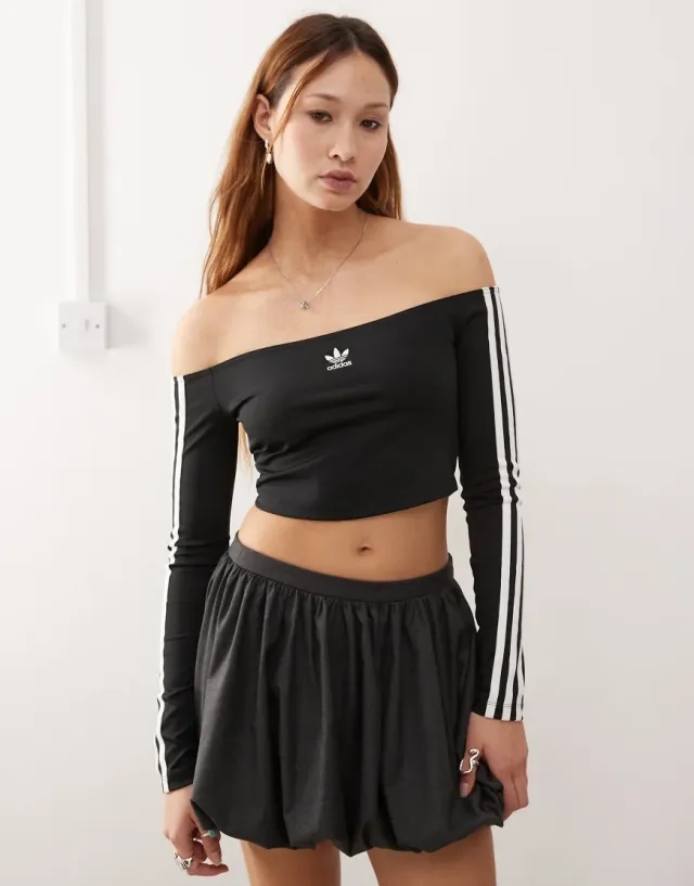 adidas Originals Women Adicolor Off Shoulder Long Sleeve Tee