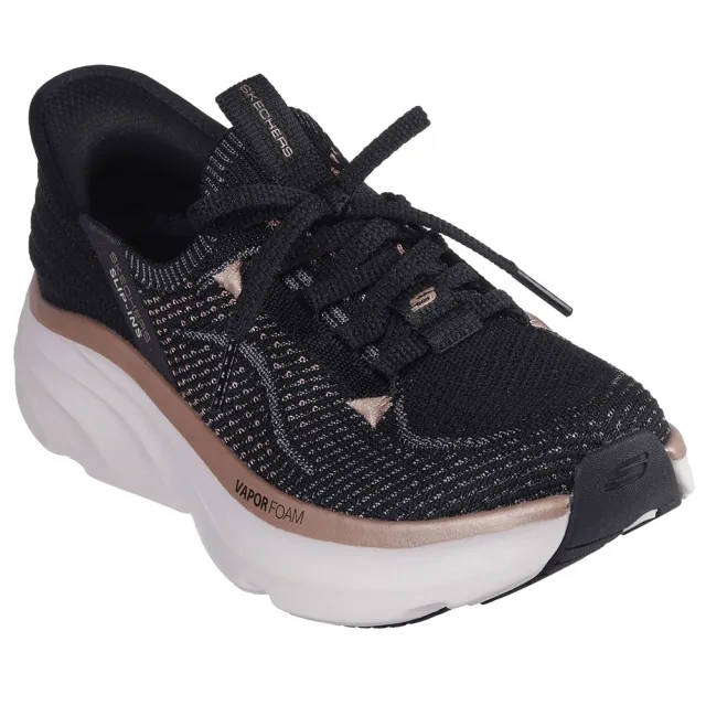 Skechers Women's Slip-ins Relaxed Fit: D'Lux Vapor - Evening Glowing Sneaker in Black/Rose Gold