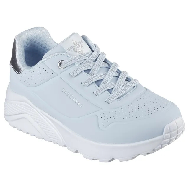 Skechers Girls Uno Lite Sneaker in Light Blue/Silver