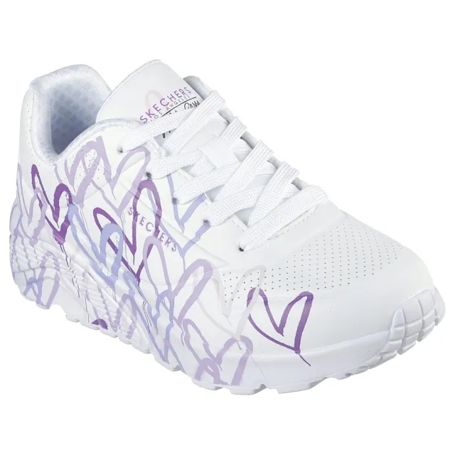 Skechers Girls JGoldcrown: Uno Lite - Spread the Love Sneaker in White/Light Purple