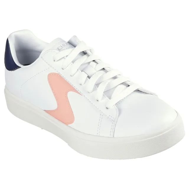 Skechers Women's Eden LX - Top Grade Sneaker in White/Navy Blue
