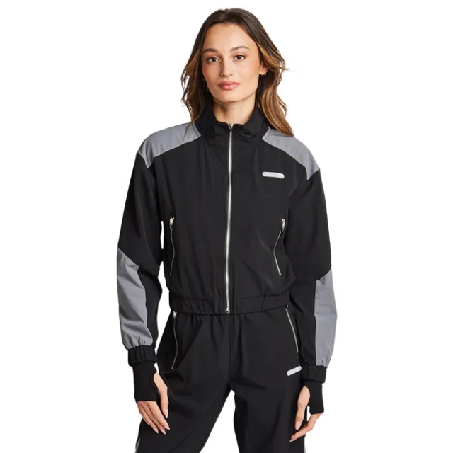 Peach Fit Material Mix Women Track Tops - Black