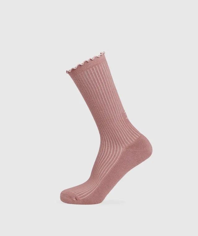 Gymshark Frill Crew Single Sock - Brick Brown/Muted Pink