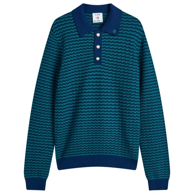 Casablanca Men's Mini Wave Polo Shirt Navy / Green