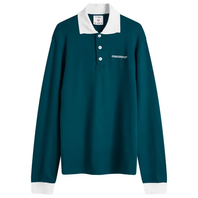 Casablanca Men's Logo Long Sleeve Polo Shirt Green