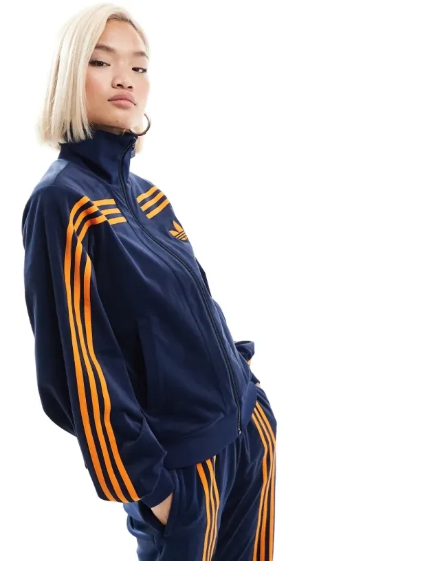 Adidas Originals Classics Velvet Track Jacket In Indigo-Navy