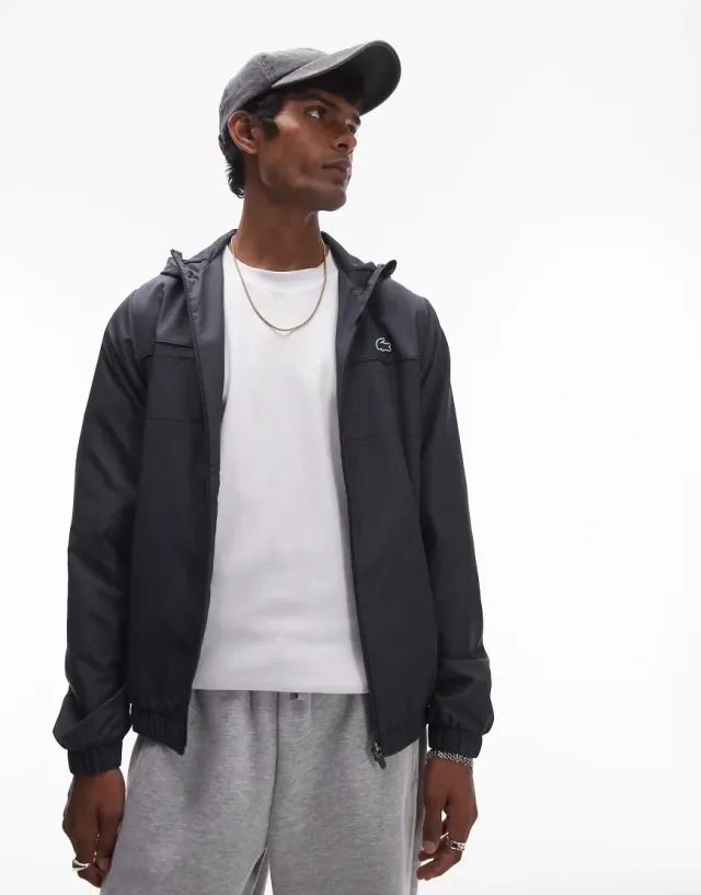 Lacoste Diamond Weave Hooded Men Track Tops - Grey
