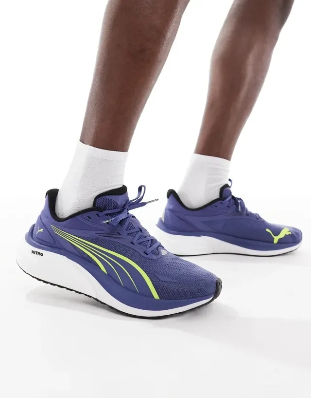 Puma Electrify Nitro 4 Running Shoes In Blue Crystal-Yellow Alert-Purple
