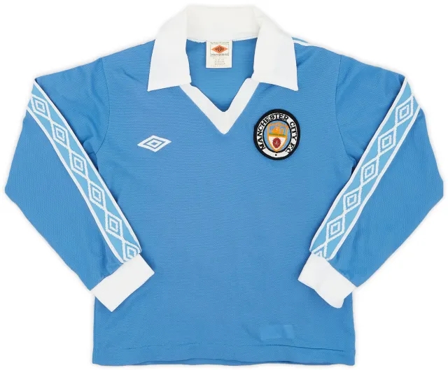 Umbro 1977-81 Manchester City Home L/S Shirt - 9/10 - (M.Boys)