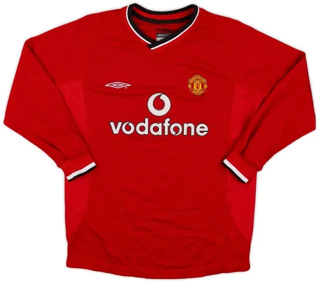 Umbro 2000-02 Manchester United Home L/S Shirt - 7/10 - (M.Boys)