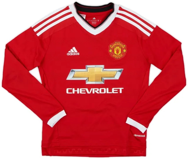 adidas 2015-16 Manchester United Home L/S Shirt - 7/10 - (S.Boys)