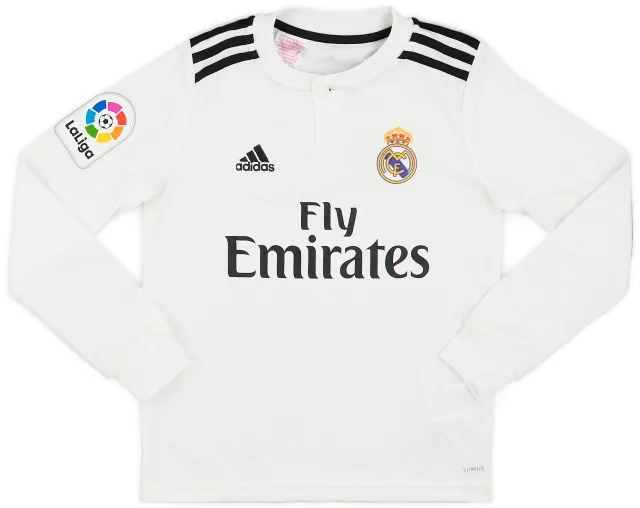 adidas 2018-19 Real Madrid Home L/S Shirt - 8/10 - (S.Boys)