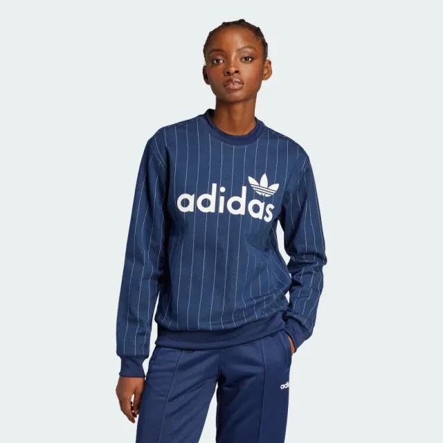 Adidas Originals Pinstripe Graphic Sweatshirt In Blue