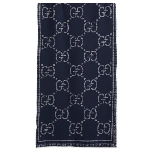 Gucci Men's Wool GG Scarf Lead/Blue