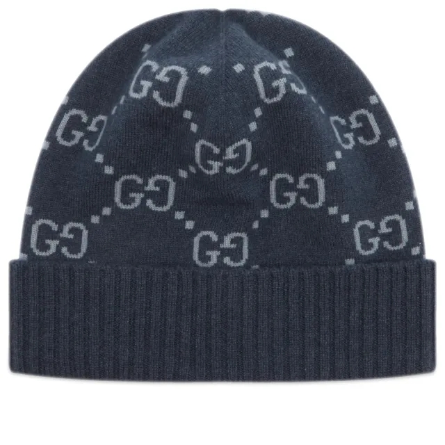 Gucci Men's GG Logo Cashmere Beanie Navy/Sky Blue
