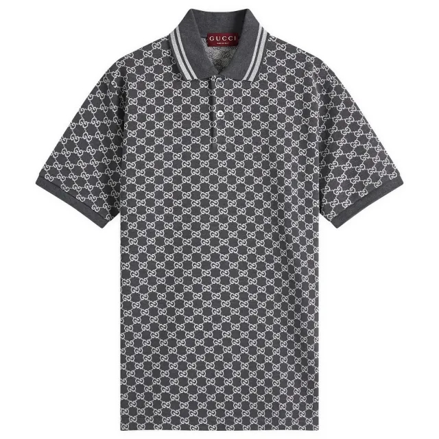 Gucci Men's GG Jacquard Cotton Piquet Polo Shirt Dark Grey