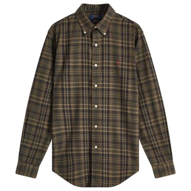 Polo Ralph Lauren Men's Custom Brushed Twill Plaid Sport Shirt 6615B Olive Khaki Multi