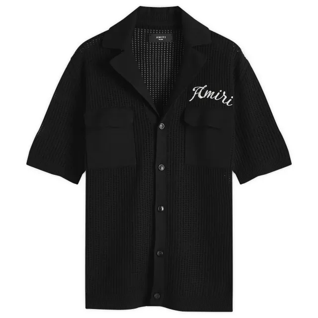 AMIRI Men's Short Sleeve Mesh Polo Black