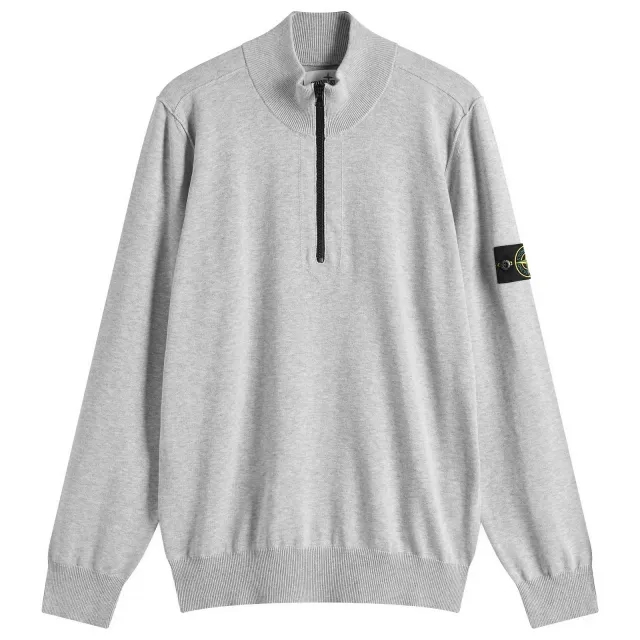 Stone Island Men's Organic Soft Cotton Half Zip Knit Melange Pearl Grey