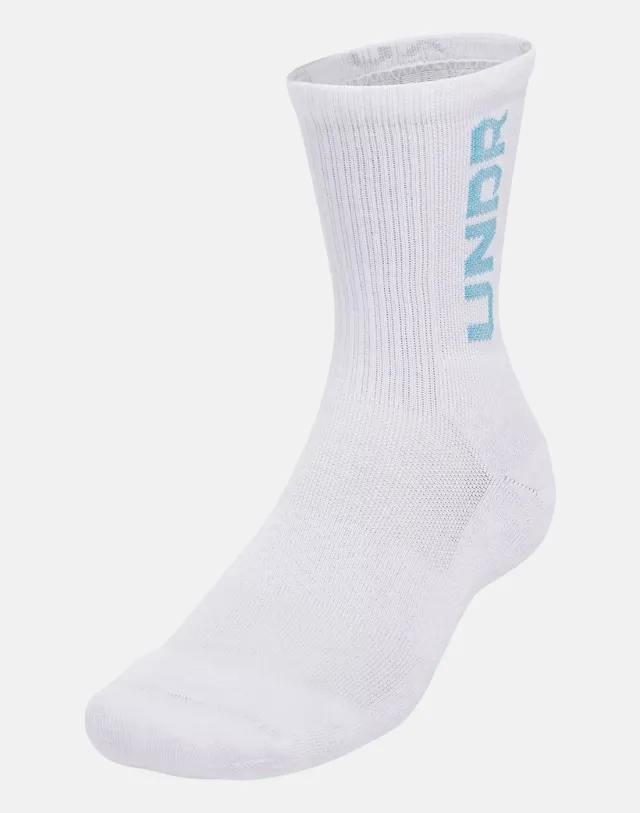 Unisex  Under Armour  3-Maker 3-Pack Mid-Crew Socks White / White / Ether Blue XL