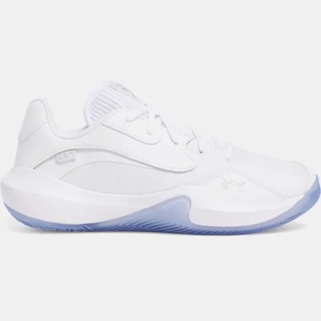 Unisex  Under Armour  Lockdown 7 Low Basketball Shoes White / White / Metallic Silver 8.5