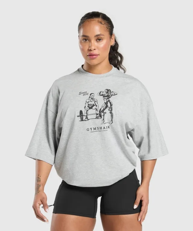 Gymshark Two Strong Women Oversized T-Shirt - Light Grey Core Marl