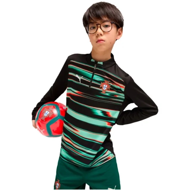 Puma Portugal Training Shirt Pre Match 1/4 Zip - ['Black', 'White']