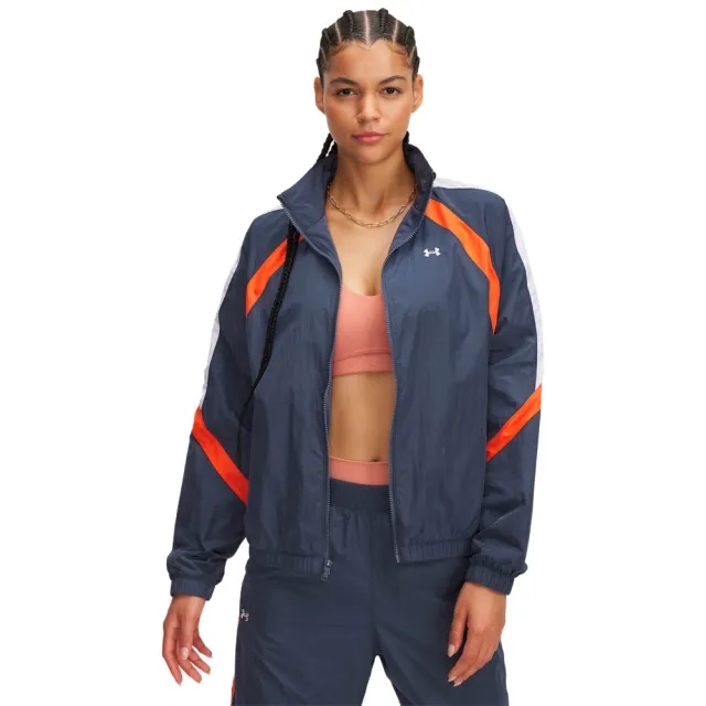 Women's  Under Armour  Icon Crinkle Track Jacket Downpour Gray / White / White XS