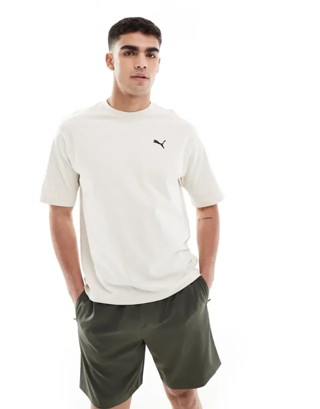 Puma Wardrobe Essentials Boxy T-Shirt In Cream-White