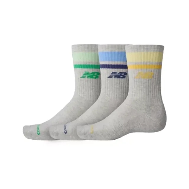 New Balance High Sports Socks Tri-Pack - Grey/Colour Stripes