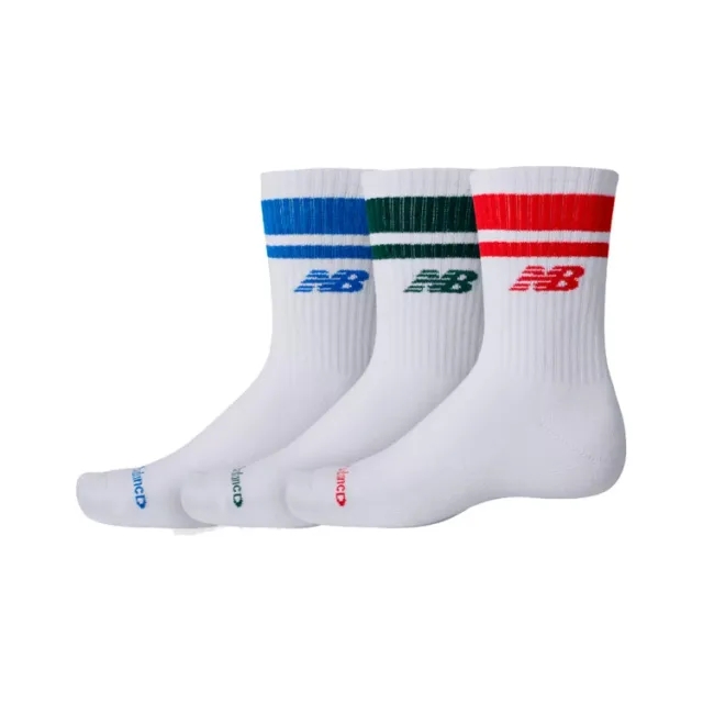 New Balance Unisex Everyday Stripe Midcalf 3 Pack in White Cotton
