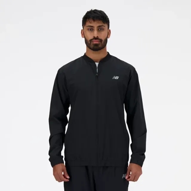New Balance Men's Stretch Bomber Jacket in Black Polywoven