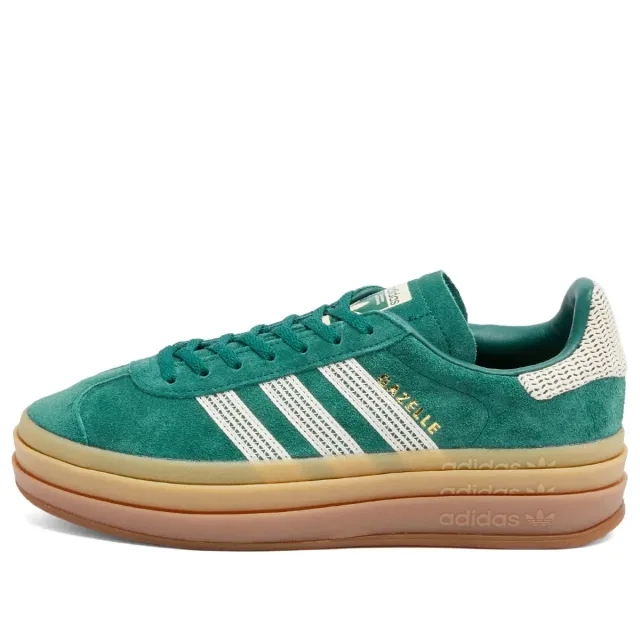 Adidas Originals Gazelle Bold Platform Trainers In Green And White Crochet