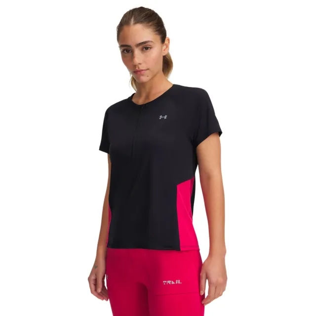 Women's  Under Armour  Trail Run Zip Short Sleeve Black / Shaded Fuchsia / Reflective XS