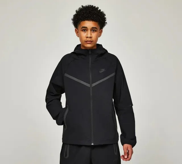 Nike Junior Tech Woven Windrunner Full Zip Hoodie - Black - Size XL/B - Black