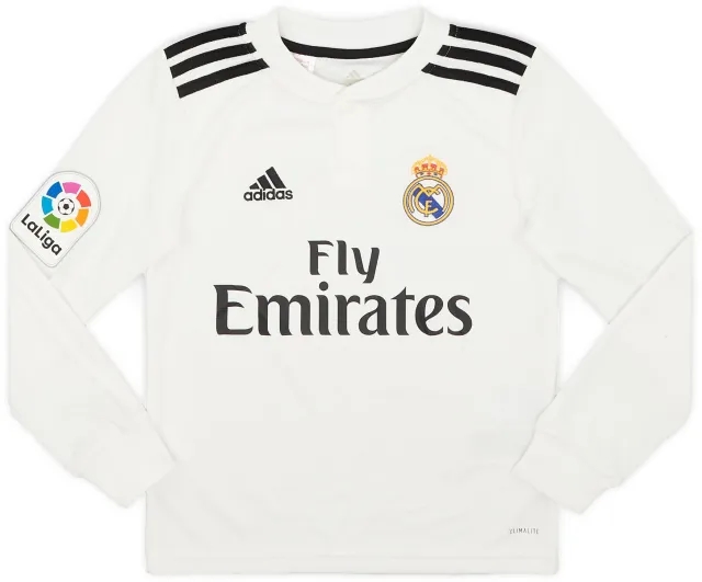 adidas 2018-19 Real Madrid Home L/S Shirt - 9/10 - (S.Boys)