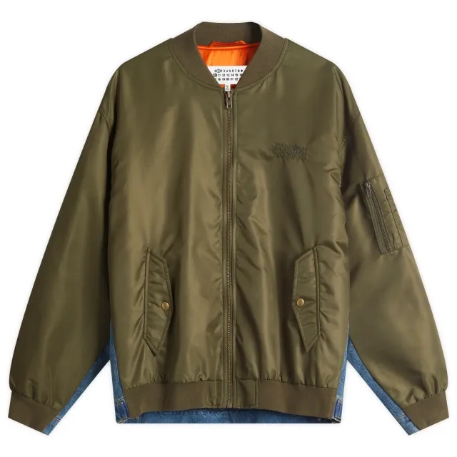 MM6 Maison Margiela Men's Nylon and Denim Bomber Jacket Military/Medium Blue