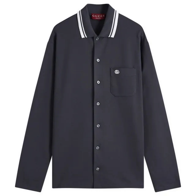 Gucci Men's Stretch Cotton Long Sleeve Polo Shirt Dark Grey