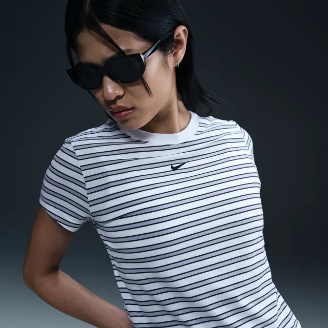 Nike Sportswear Chill Knit Women's Slim Striped T-Shirt - White - Modal/Cotton/Elastane