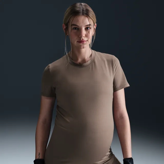 Nike (M) One Women's Dri-FIT Slim-Fit Short-Sleeve Top (Maternity) - Brown - Polyester/Elastane