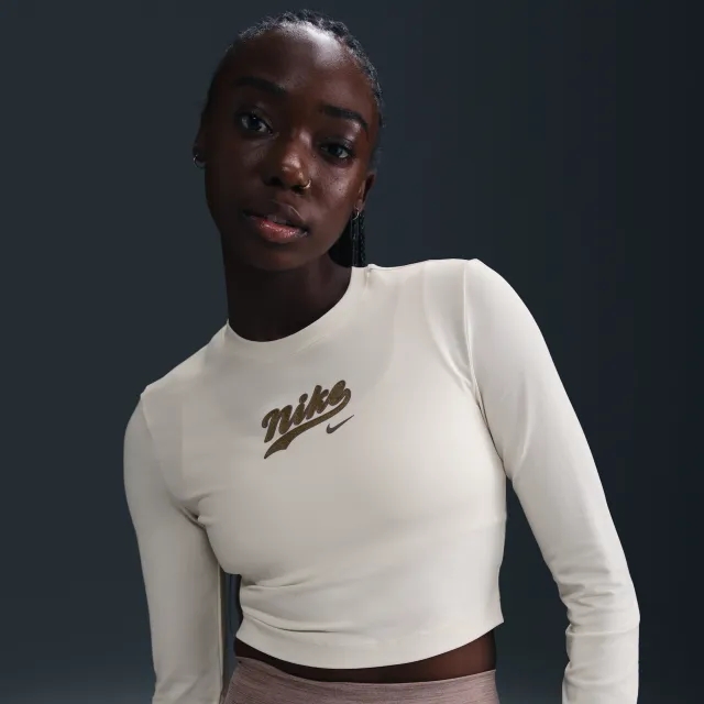 Nike Sportswear Women's Long-Sleeve Cropped Top - Grey - Cotton/Polyester/Elastane
