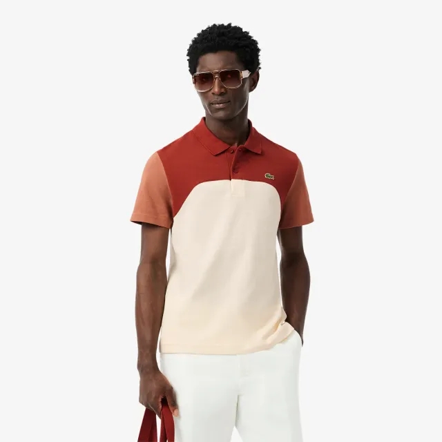 Lacoste Regular Fit L.12.12 Colour-Block Polo Shirt - White / Brown / Light Brown